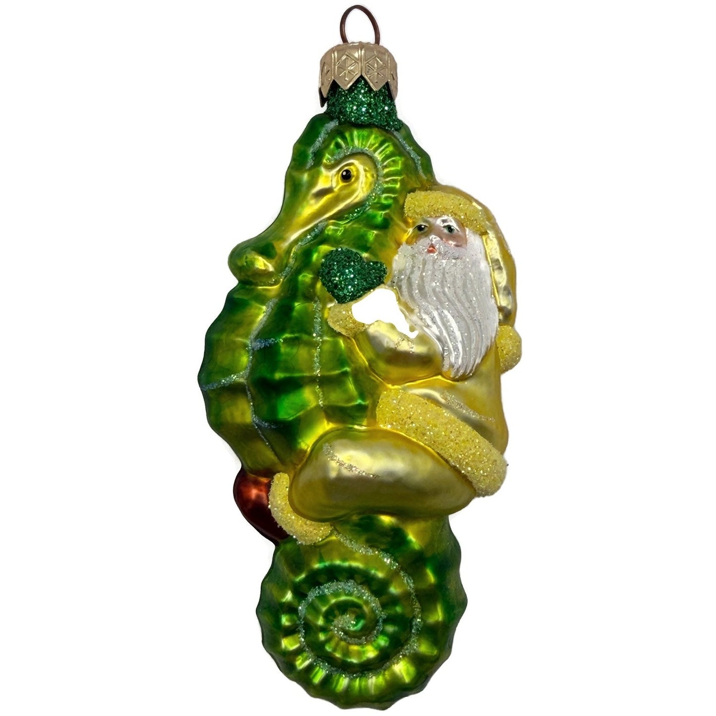 Patricia Breen Hi Ho Santa Yellow Green Seahorse Nautical Christmas Ornament