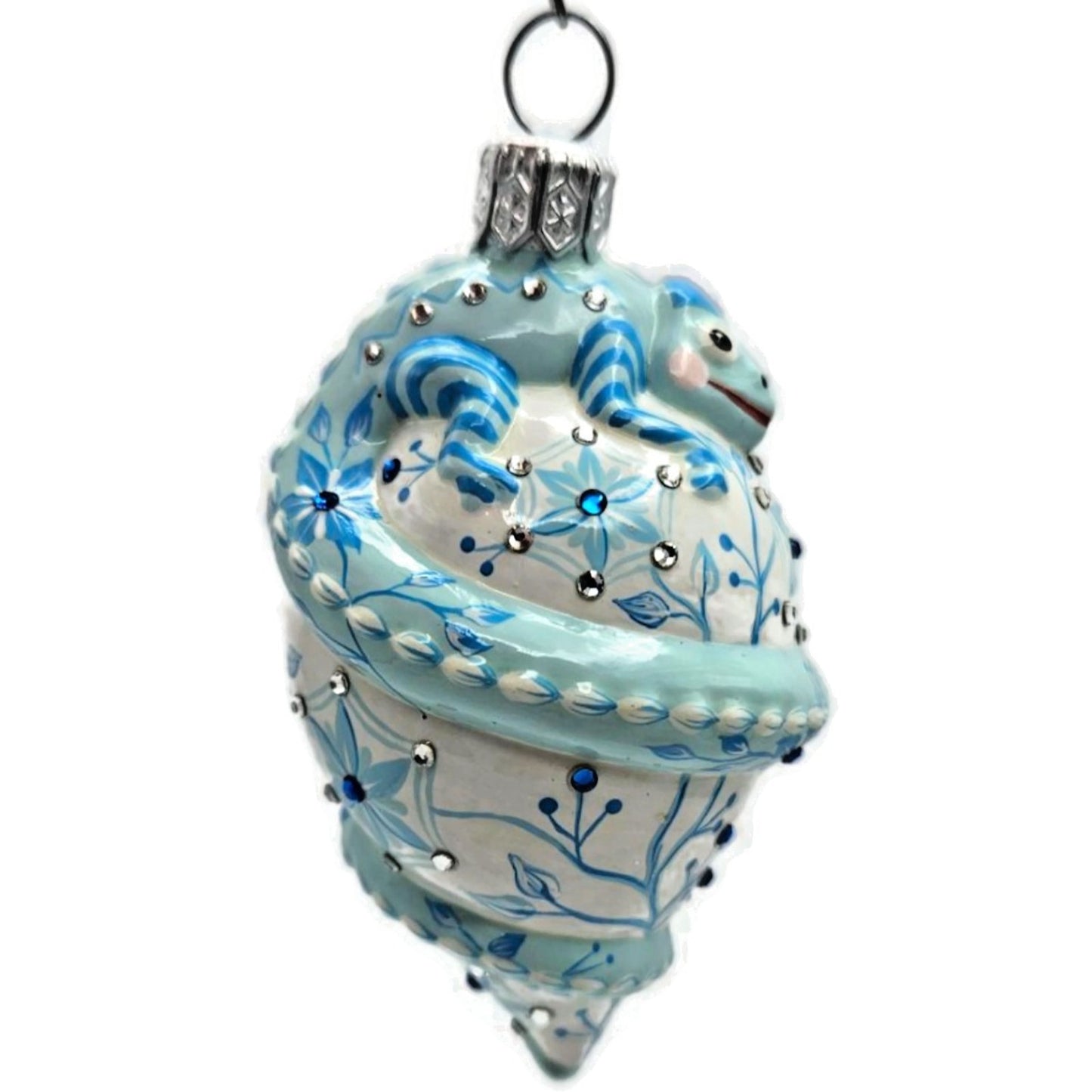 Patricia Breen Topping Chameleon Chinoiserie Aquamarine Spring Holiday Ornament