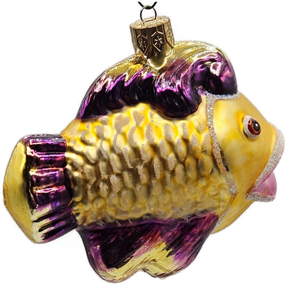 Katherines Creations Gold Fish Pink Lips Glitter Nautical Christmas Ornament