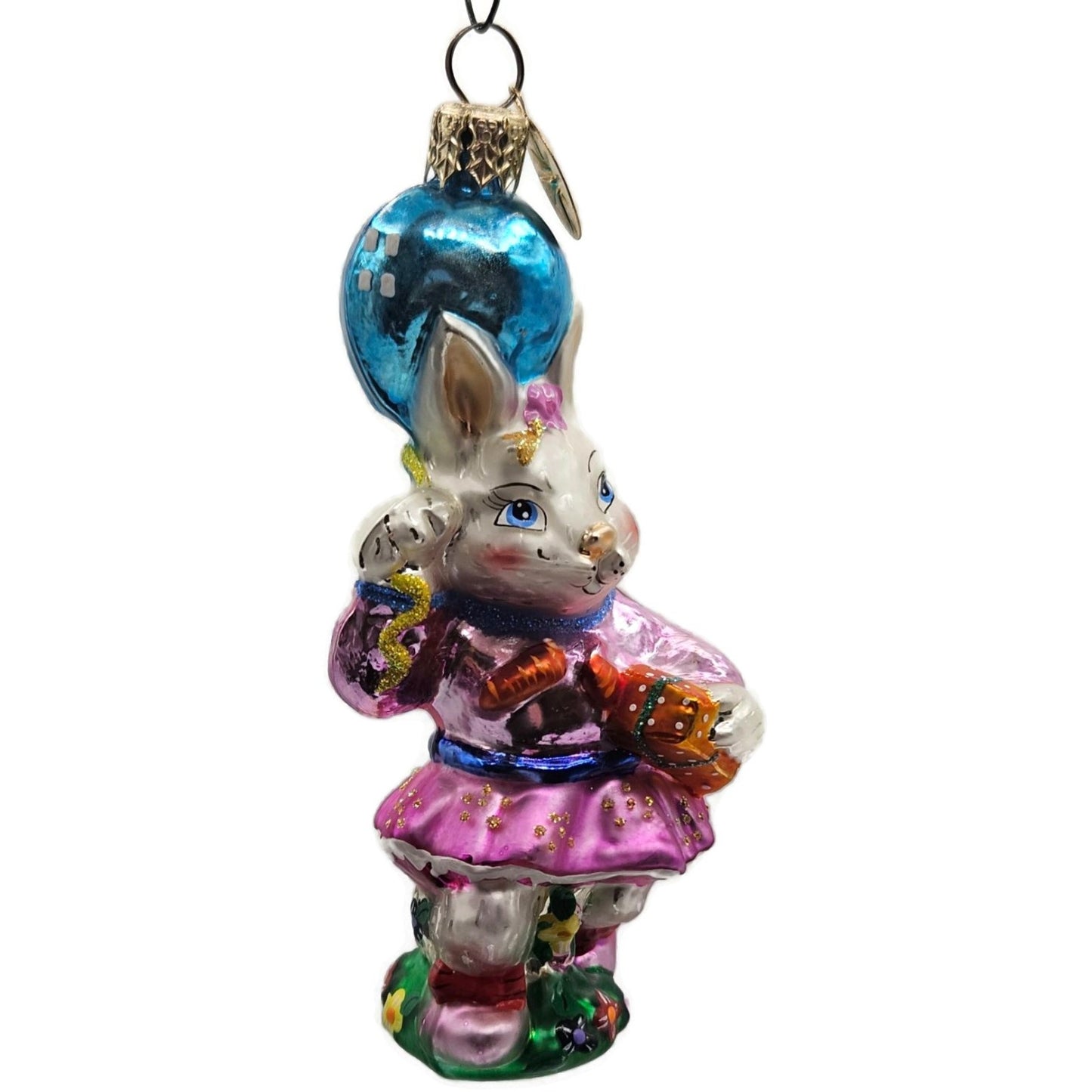 Christopher Radko Party Girl Easter Bunny Blue Balloon Christmas Ornament 00-242