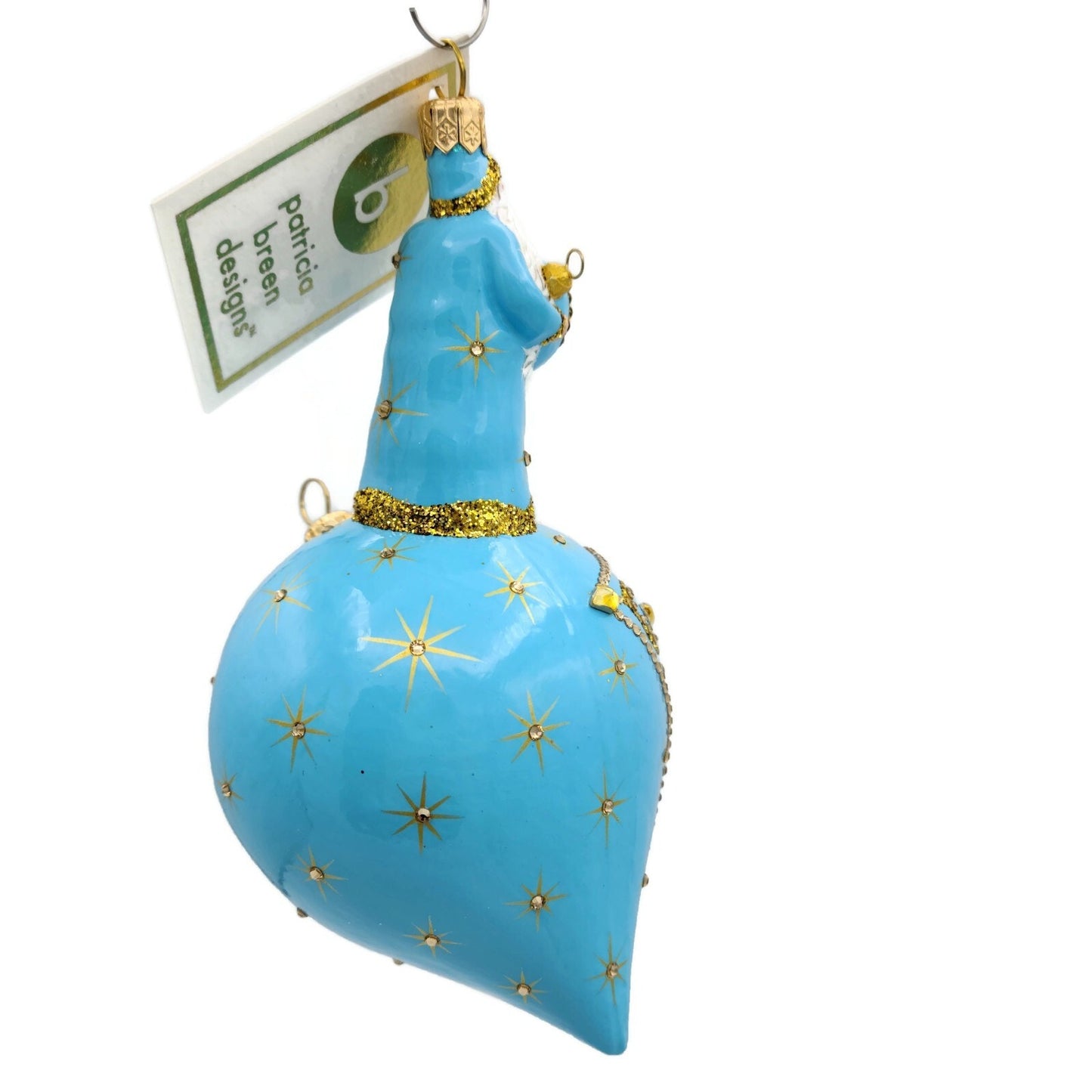 Patricia Breen Divine Turquoise Gold Santa Claus Christmas Tree Holiday Ornament