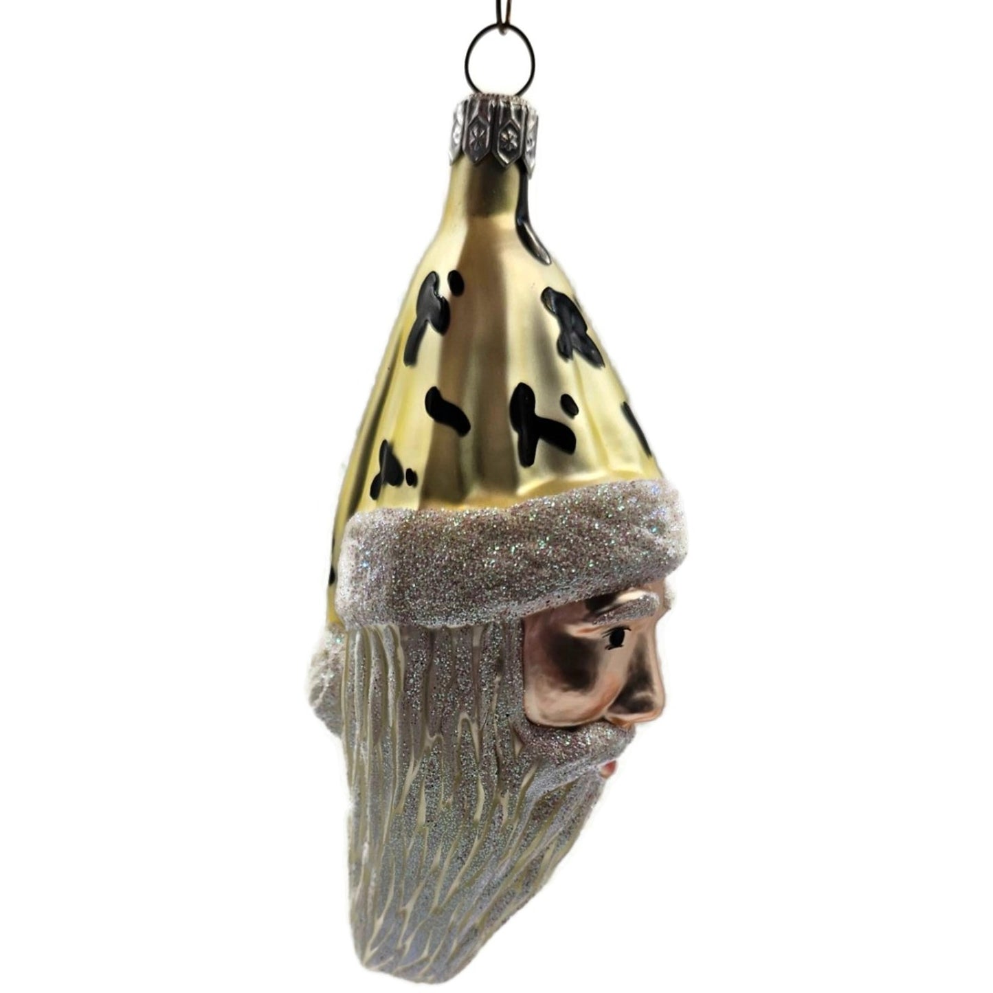 Patricia Breen Faux Fur Santa Claus Head Gold Black Christmas Tree Ornament