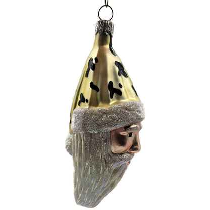 Patricia Breen Faux Fur Santa Claus Head Gold Black Christmas Tree Ornament