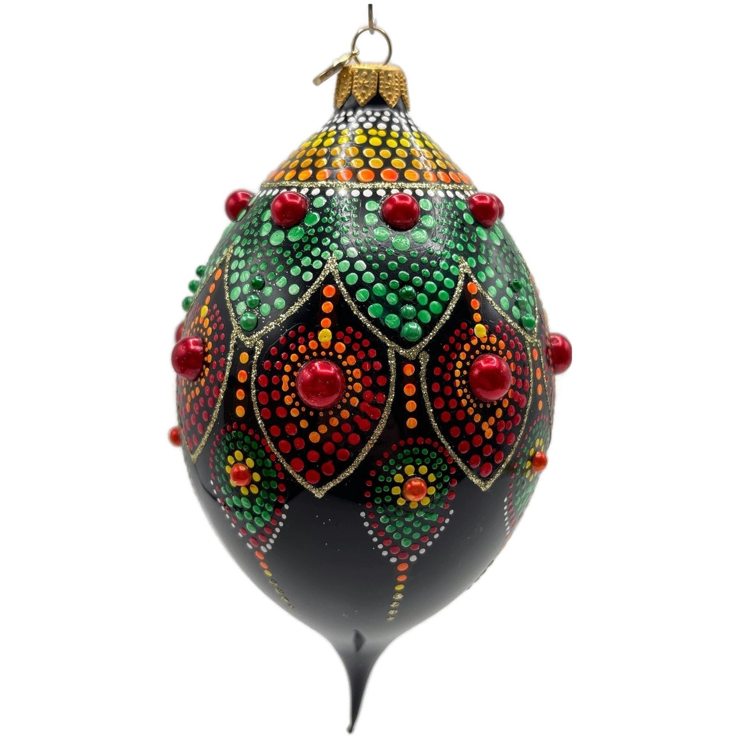 Glitter Lab Black Mandala Drop Polka Dots Red Green Christmas Tree Ornament
