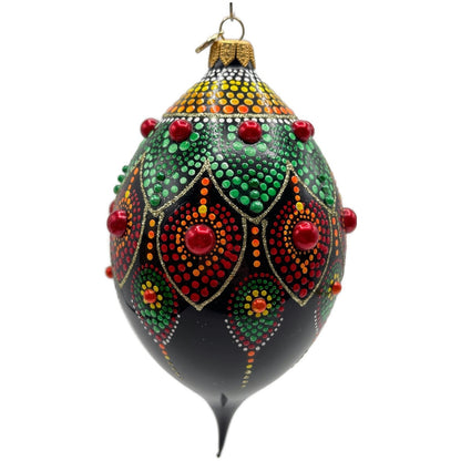 Glitter Lab Black Mandala Drop Polka Dots Red Green Christmas Tree Ornament