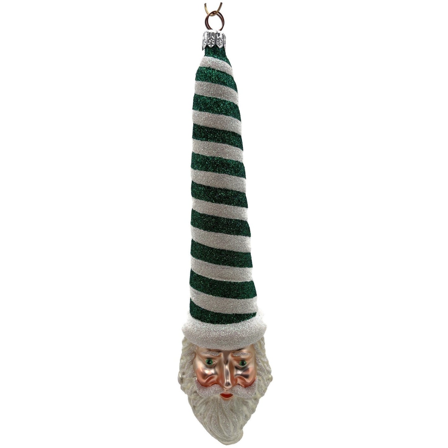 Patricia Breen Sucre Santa Green White Spearmint Striped Christmas Tree Ornament