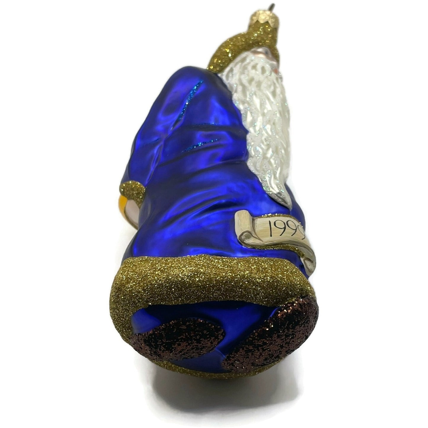 Patricia Breen Out With The Old Blue Gold Santa Claus Christmas Ornament 9830