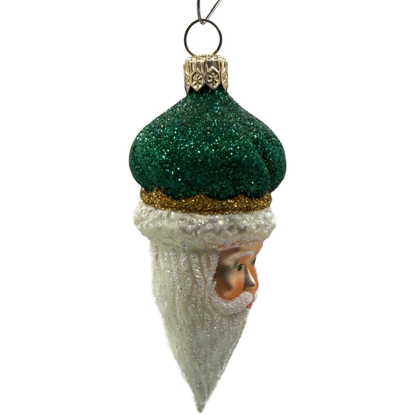 Patricia Breen Miniature Minsk Santa Head Green Hat Christmas Tree Ornament 2152