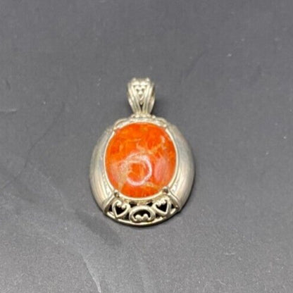 Orange Spiny Oyster Shell Oval Shaped Pendant 925 Sterling Silver NK Thailand