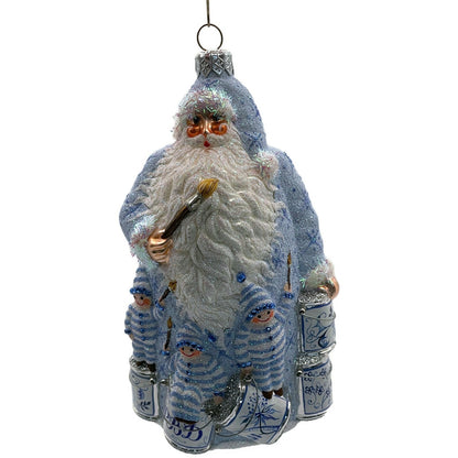 Patricia Breen Ornament Painterly Santa Chinoiserie Blue Striped Christmas Tree
