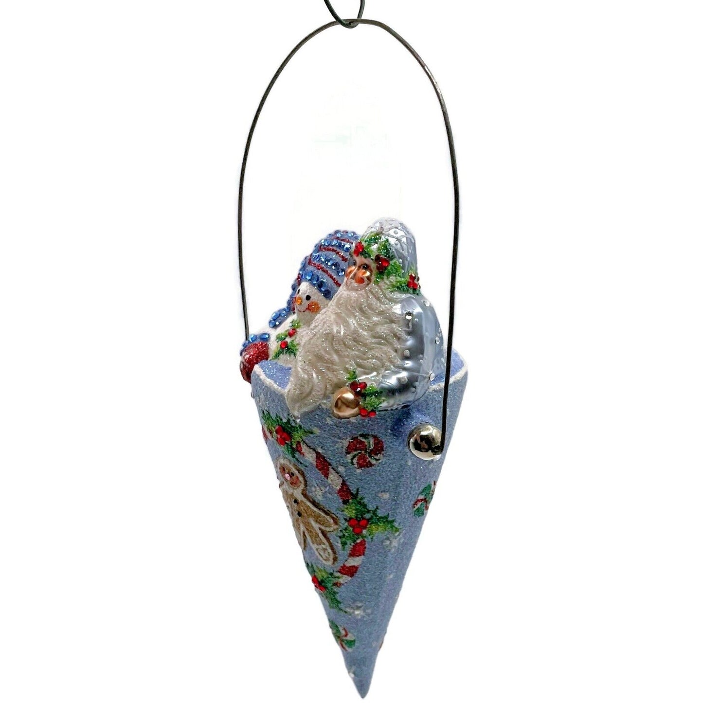 Patricia Breen Victorian Candy Cone Gingerbread Men Blue Christmas Tree Ornament