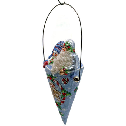 Patricia Breen Victorian Candy Cone Gingerbread Men Blue Christmas Tree Ornament