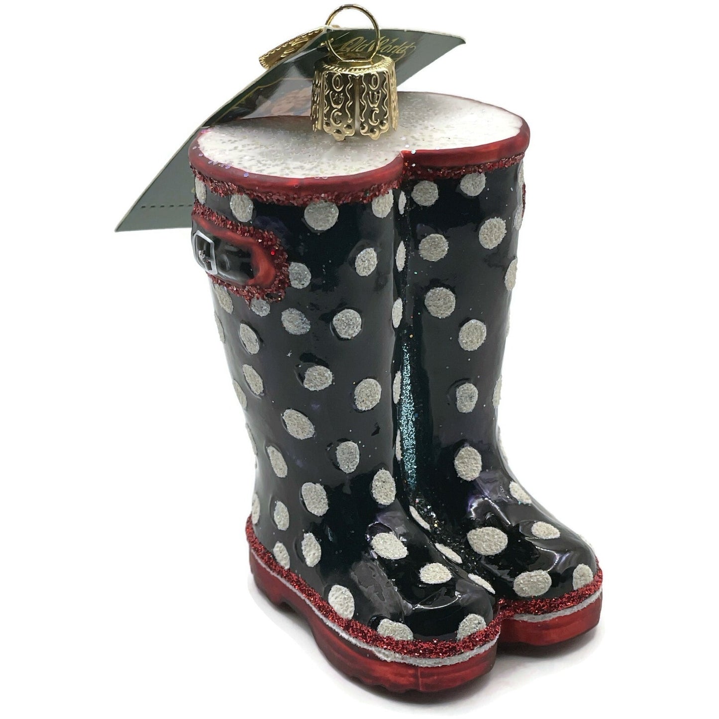 Rubber Boots Ornament Black Polka Dots OWC Old World Christmas Tree Decoration