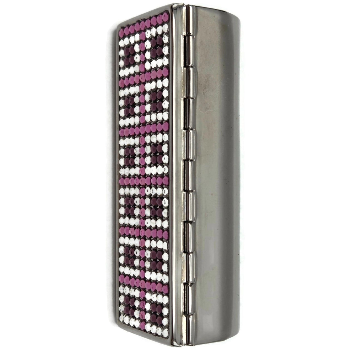 Judith Leiber Lipstick Case Pink Swarovski Crystals Silver Tone with Dust Bag