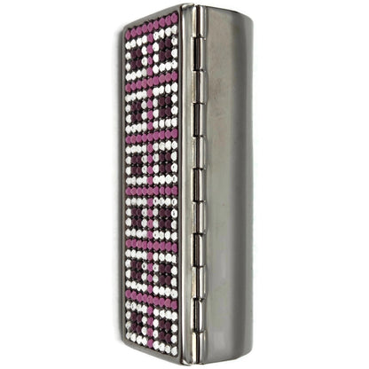 Judith Leiber Lipstick Case Pink Swarovski Crystals Silver Tone with Dust Bag