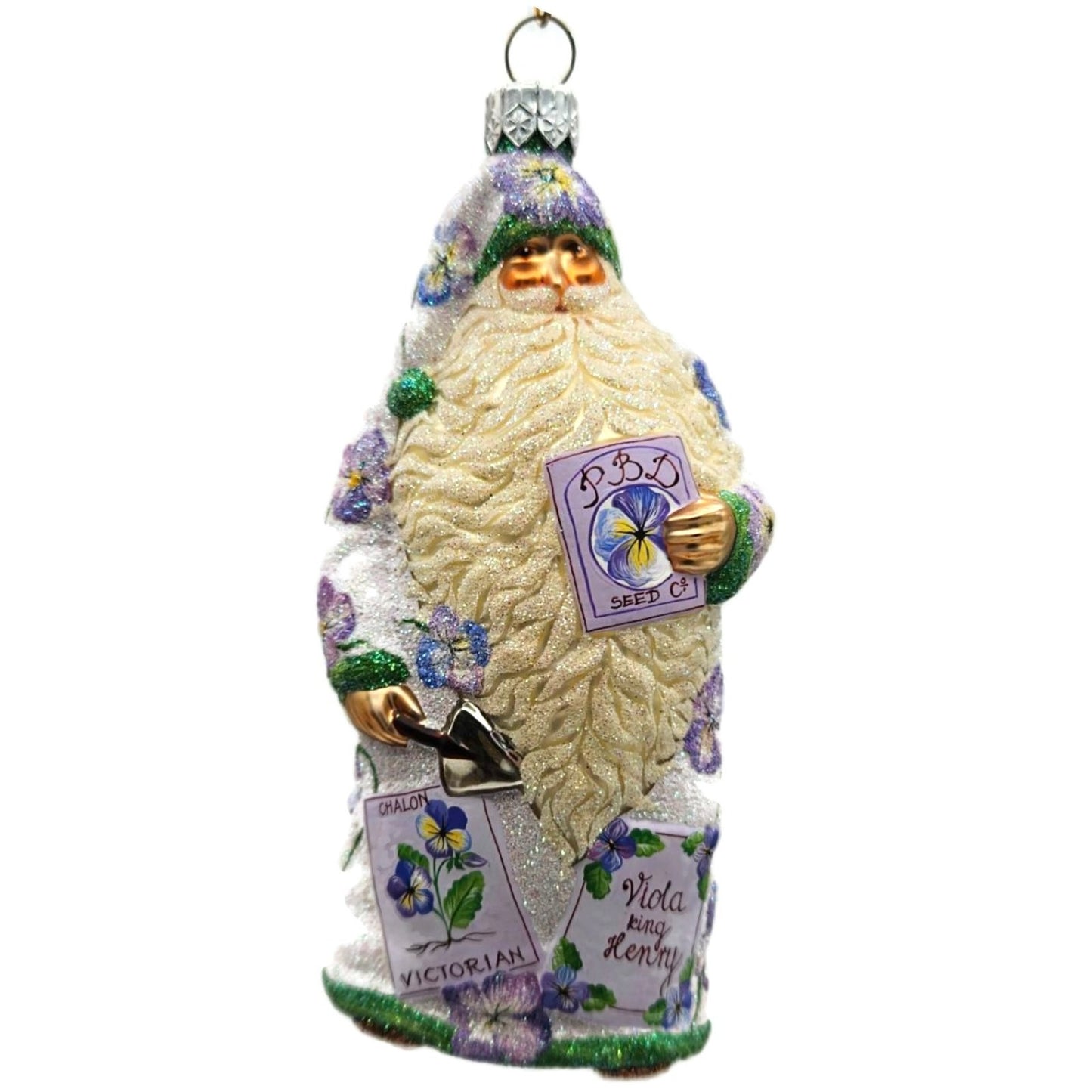 Patricia Breen Sowing Time Pansies Lavender Santa Christmas Tree Ornament
