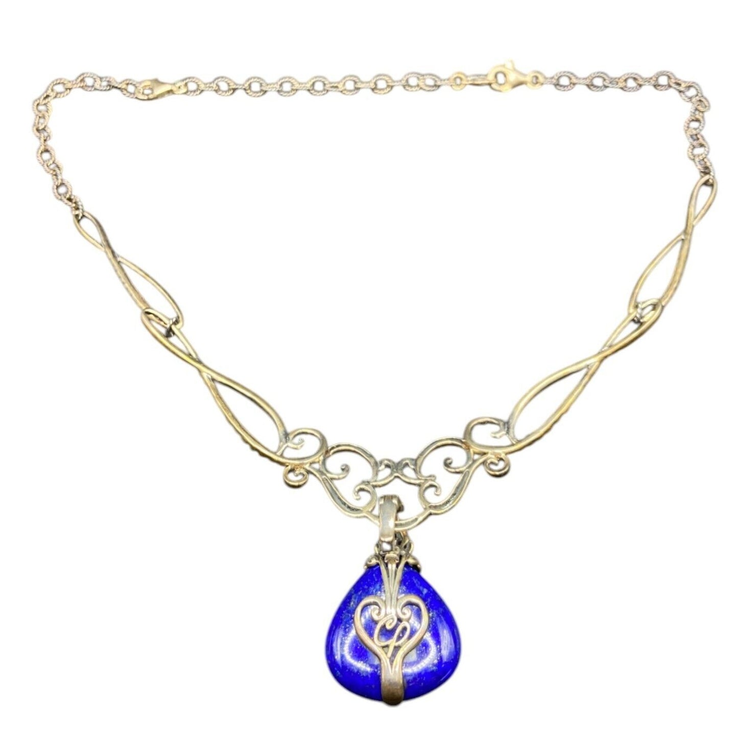 Carolym Pollack Lapis Lazuli Pendant Necklace Blue 925 Sterling Silver Filigree
