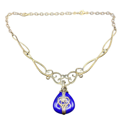 Carolym Pollack Lapis Lazuli Pendant Necklace Blue 925 Sterling Silver Filigree