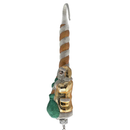 Patricia Breen Peppermint Santa Peach Striped Green Sack Christmas Ornament 9833
