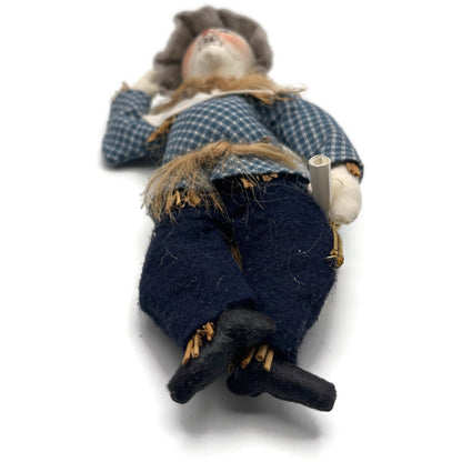 Gladys Boalt Scarecrow Wizard Of Oz Blue Fabric Christmas Tree Ornament Signed