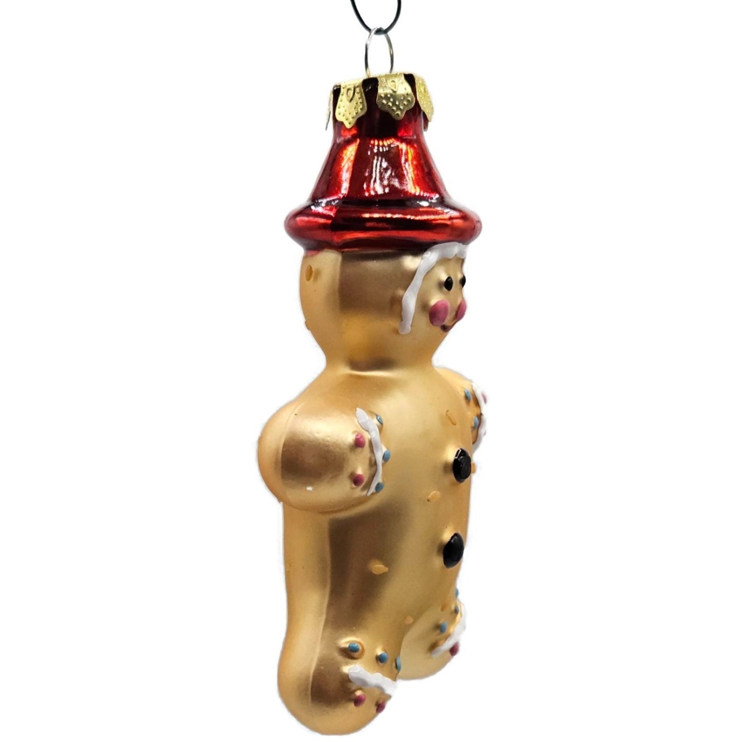 Gingerbread Man Polka Dot With Red Hat Old World Christmas Tree Ornament