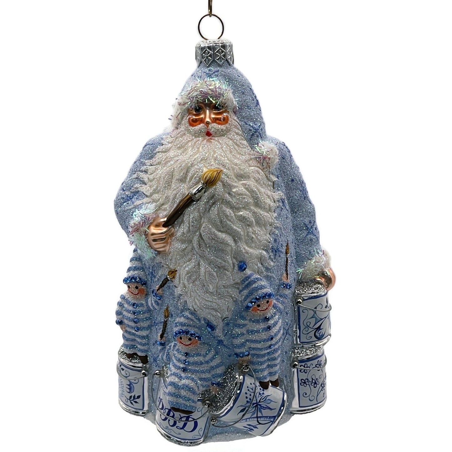 Patricia Breen Ornament Painterly Santa Chinoiserie Blue Striped Christmas Tree