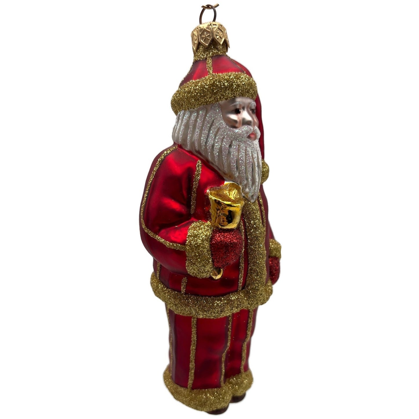 Patricia Breen Ring in the New Red Santa Claus Gold Striped Christmas Ornament