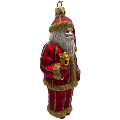 Patricia Breen Ring in the New Red Santa Claus Gold Striped Christmas Ornament