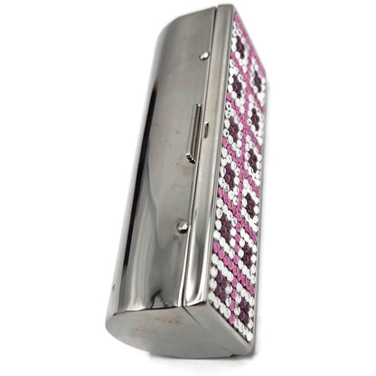 Judith Leiber Lipstick Case Pink Swarovski Crystals Silver Tone with Dust Bag