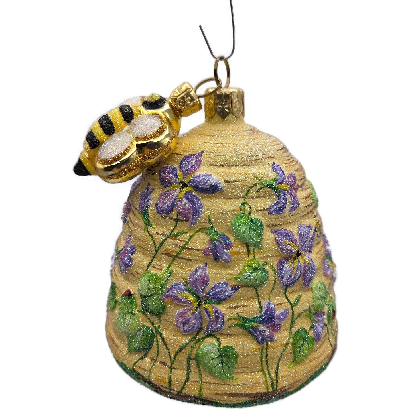 Patricia Breen Violet Beeskep Glittered Flowers Spring Christmas Tree Ornament