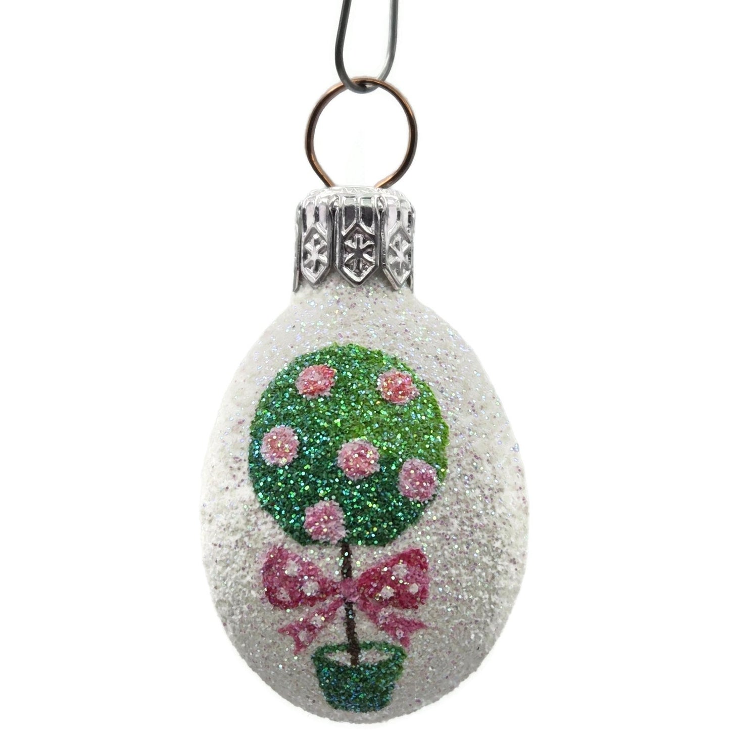 Patricia Breen Miniature Egg Rose Topiary White Glitter Glass Easter Ornament