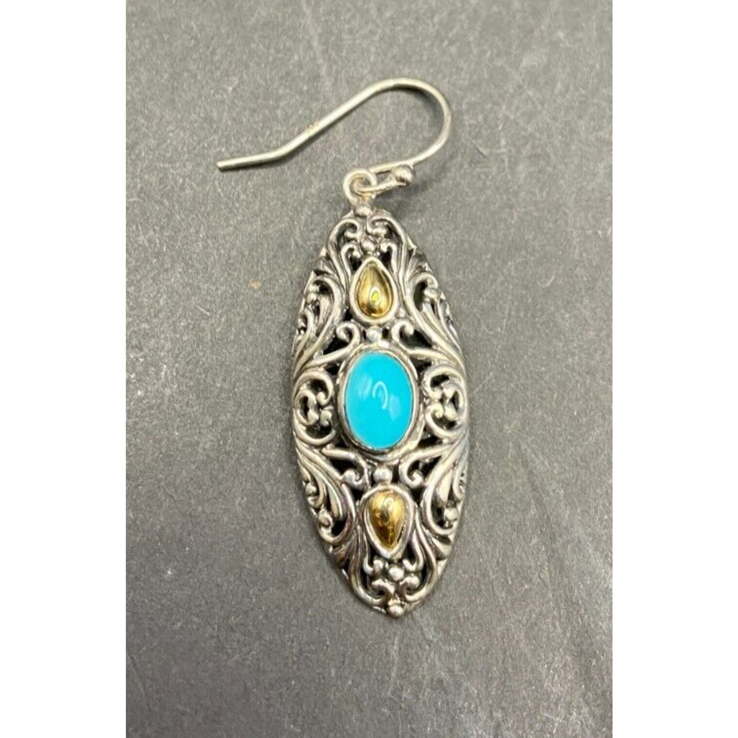 Samuel B Sleeping Beauty Turquoise Hook Earrings 925 Sterling Silver Filigree