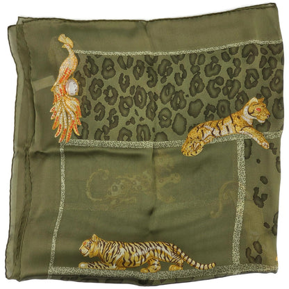 Cartier Paris Silk Scarf Green Panther Leopard Cat Print Box Certificate Rare