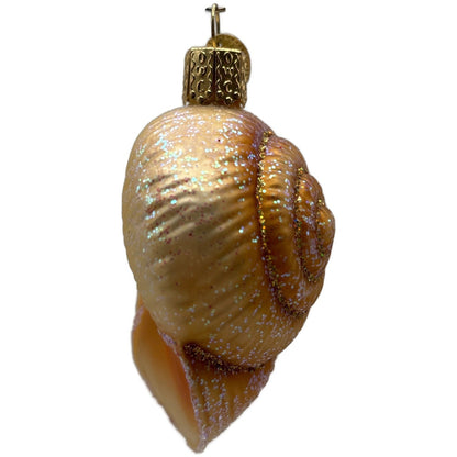 Spiral Shell Gold Glitter Ornament Blown Glass Merck Family Old World Christmas