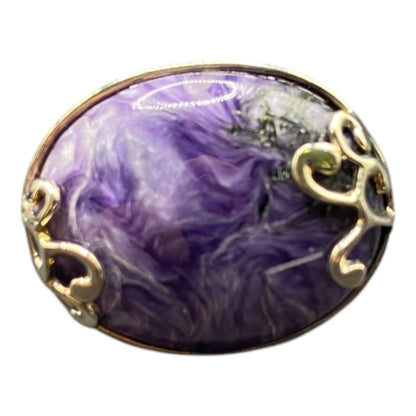 925 Sterling Silver Ring Oval Marbled Purple Russian Charoite Crystal Size 7