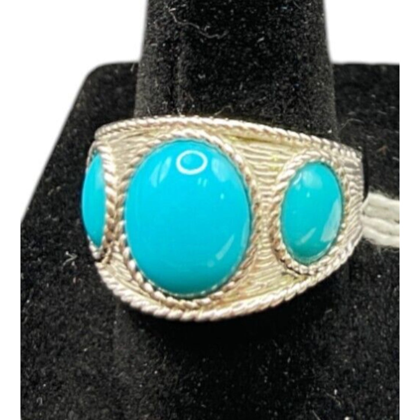 Sleeping Beauty Turquoise Ring EA 925 Sterling Silver Round Cocktail Size 8.25