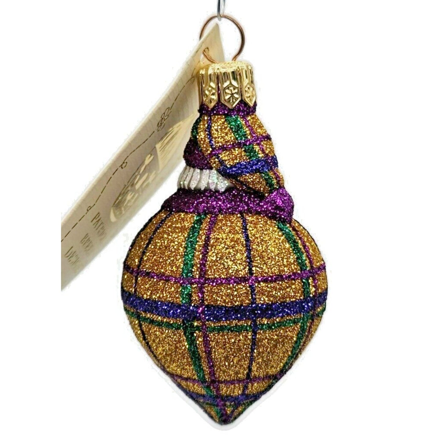 Patricia Breen Miniature Santa Poeticus Plaid Purple Gold Christmas Ornament HCB