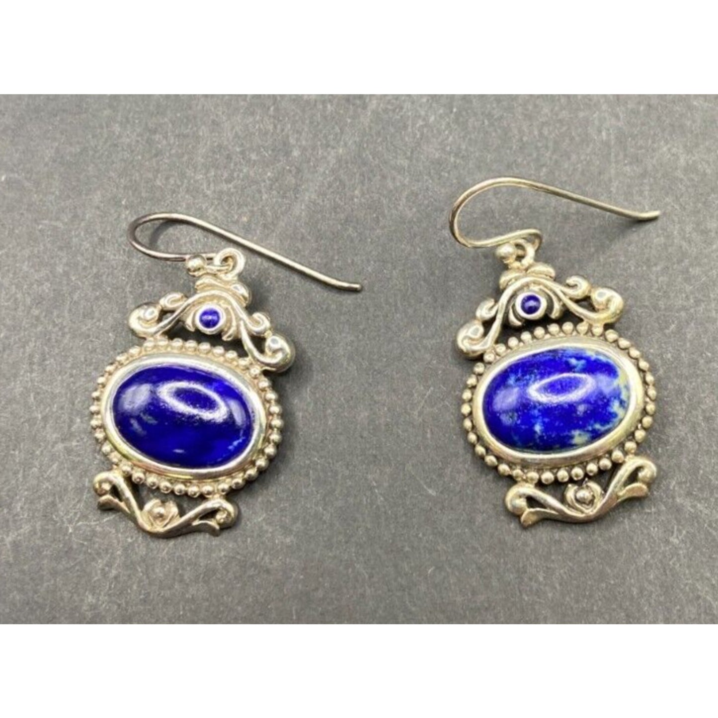 Lapis Lazuli Gemstone Dangle Earrings Fish Hook 925 Sterling Silver NK Thailand