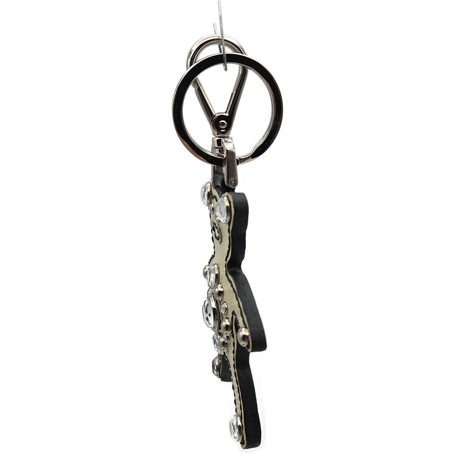 Prada Teddy Bear Keychain Purse Charm Beige Black Saffiano Leather with Crystals