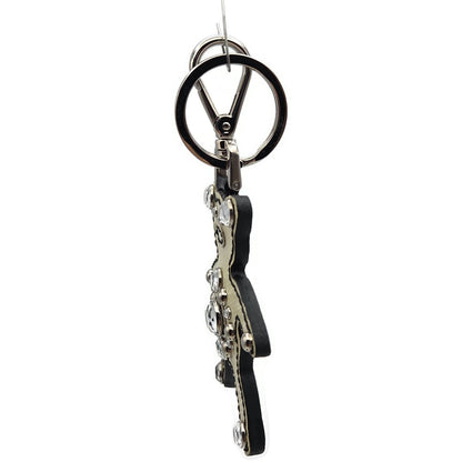 Prada Teddy Bear Keychain Purse Charm Beige Black Saffiano Leather with Crystals