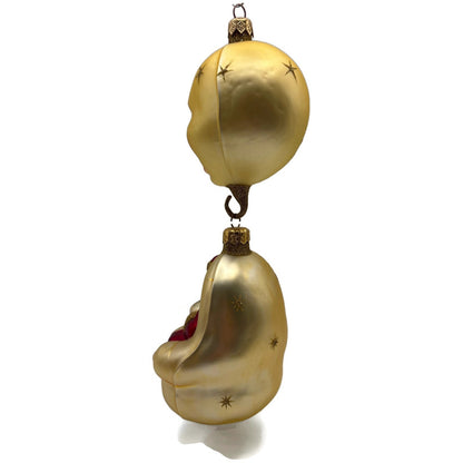 Patricia Breen Checking His List Gold Red Matte Moon Stars Christmas Ornament