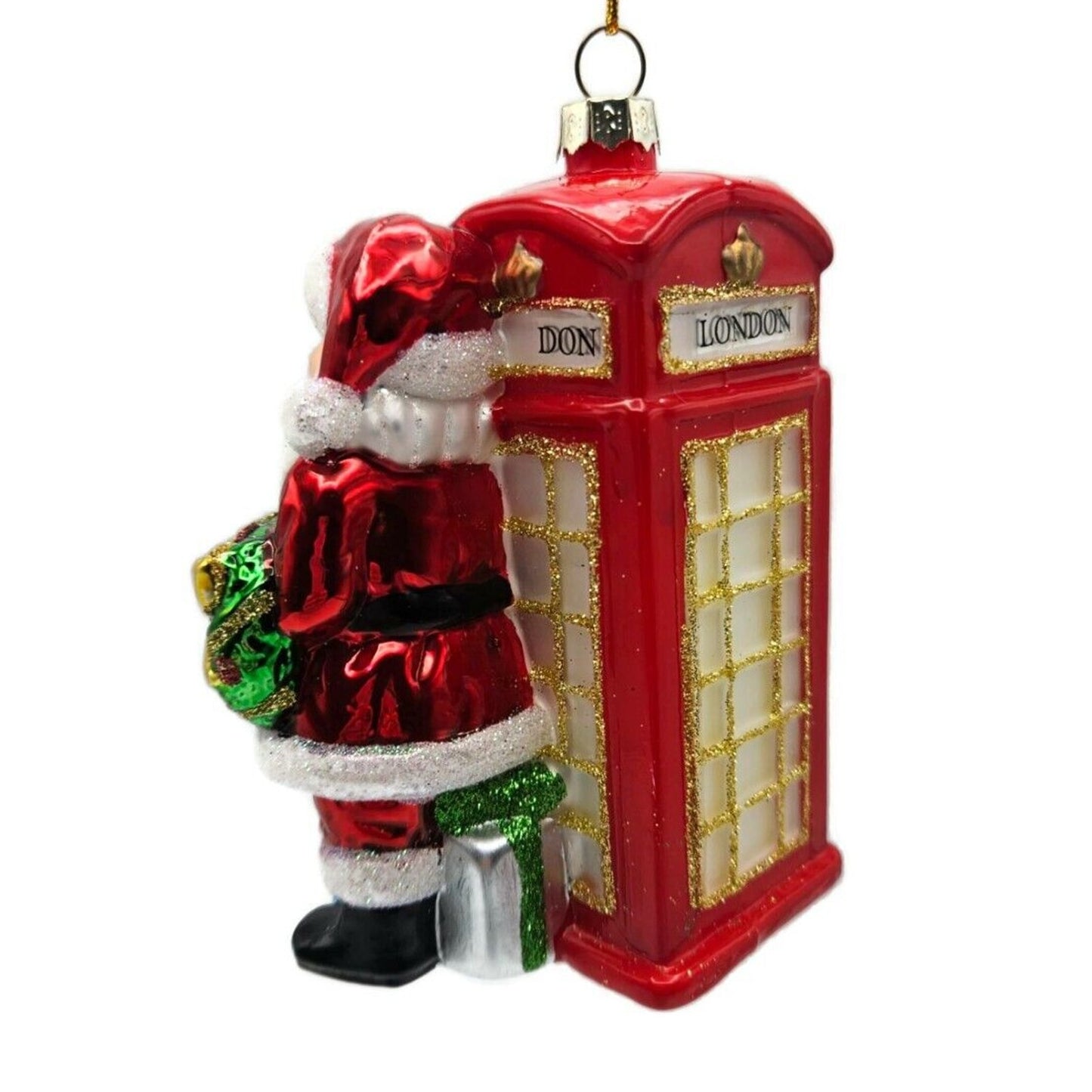 London England Glassware Art Studio Red Phone Booth Santa Christmas Ornament