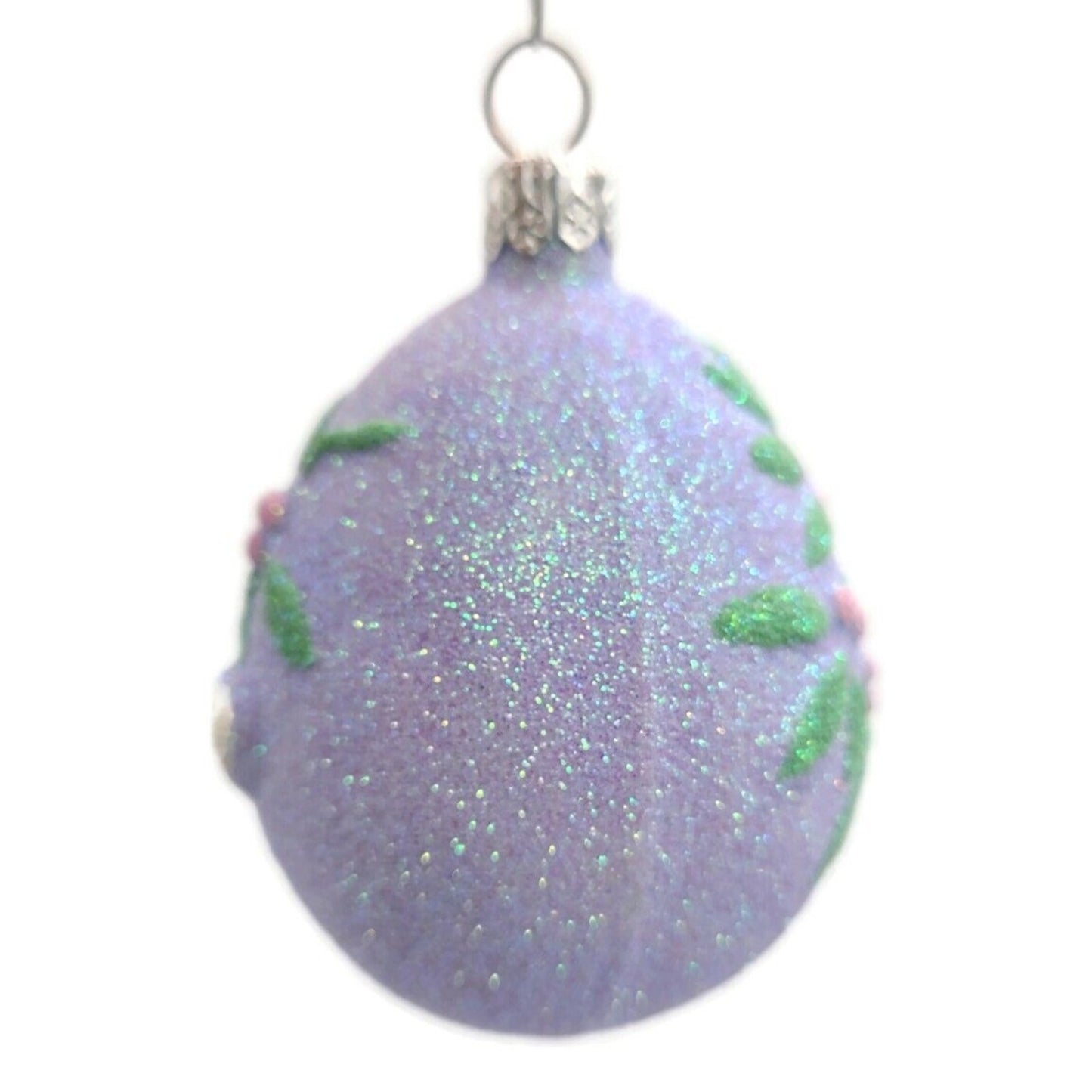 Patricia Breen Mistletoe Egg Lavender Heart Christmas Holiday Glittered Ornament