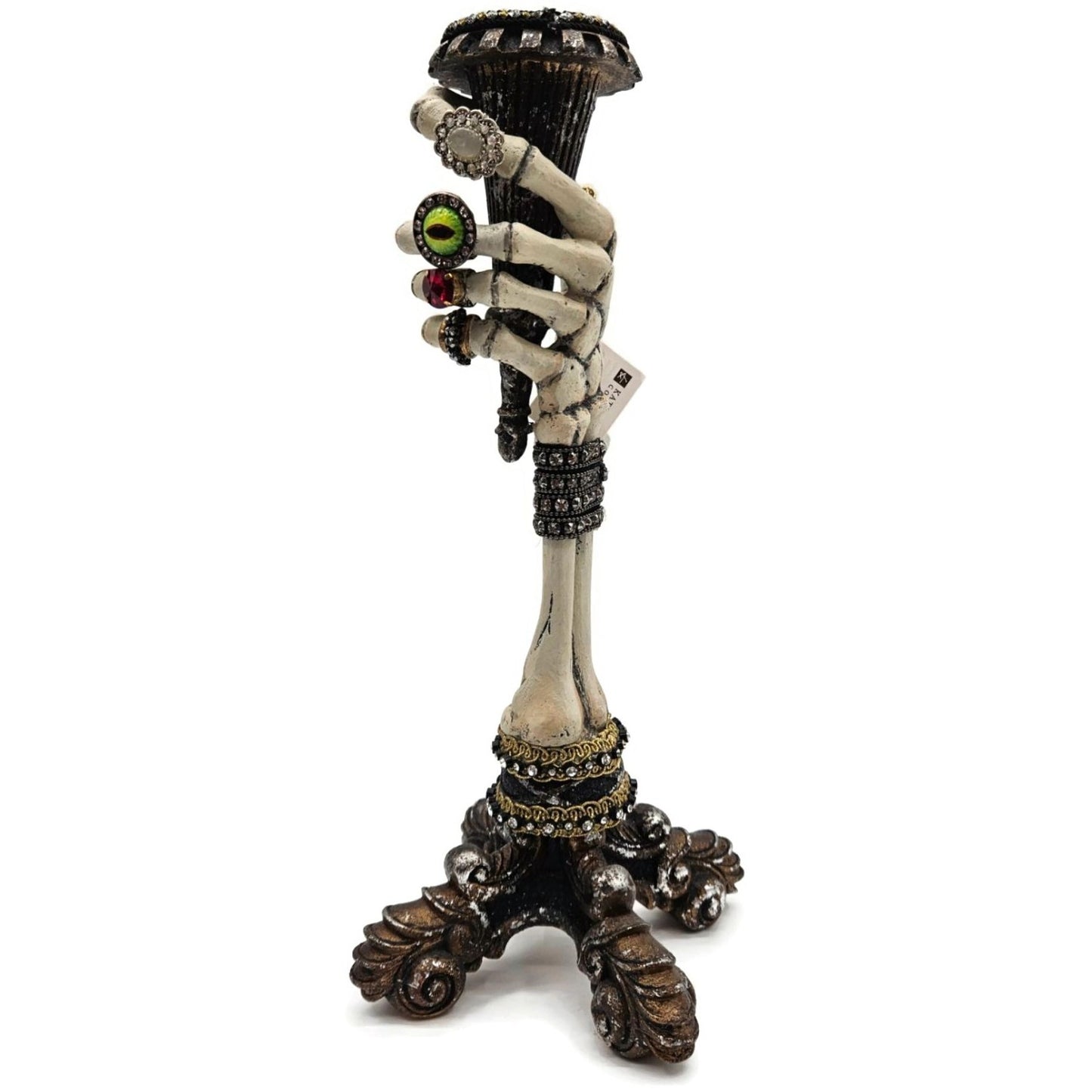 Katherine’s Collection Skeleton Hand Taper Candle Holders Pair Jeweled Rings 13"