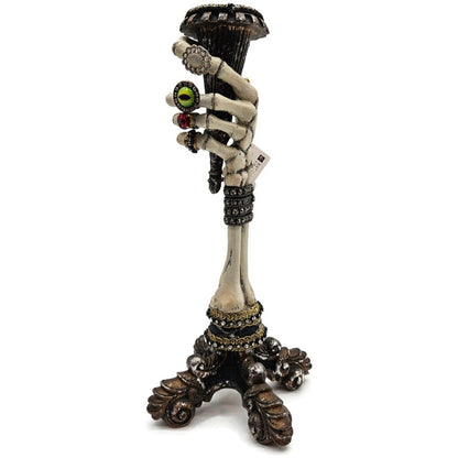 Katherine’s Collection Skeleton Hand Taper Candle Holders Pair Jeweled Rings 13"