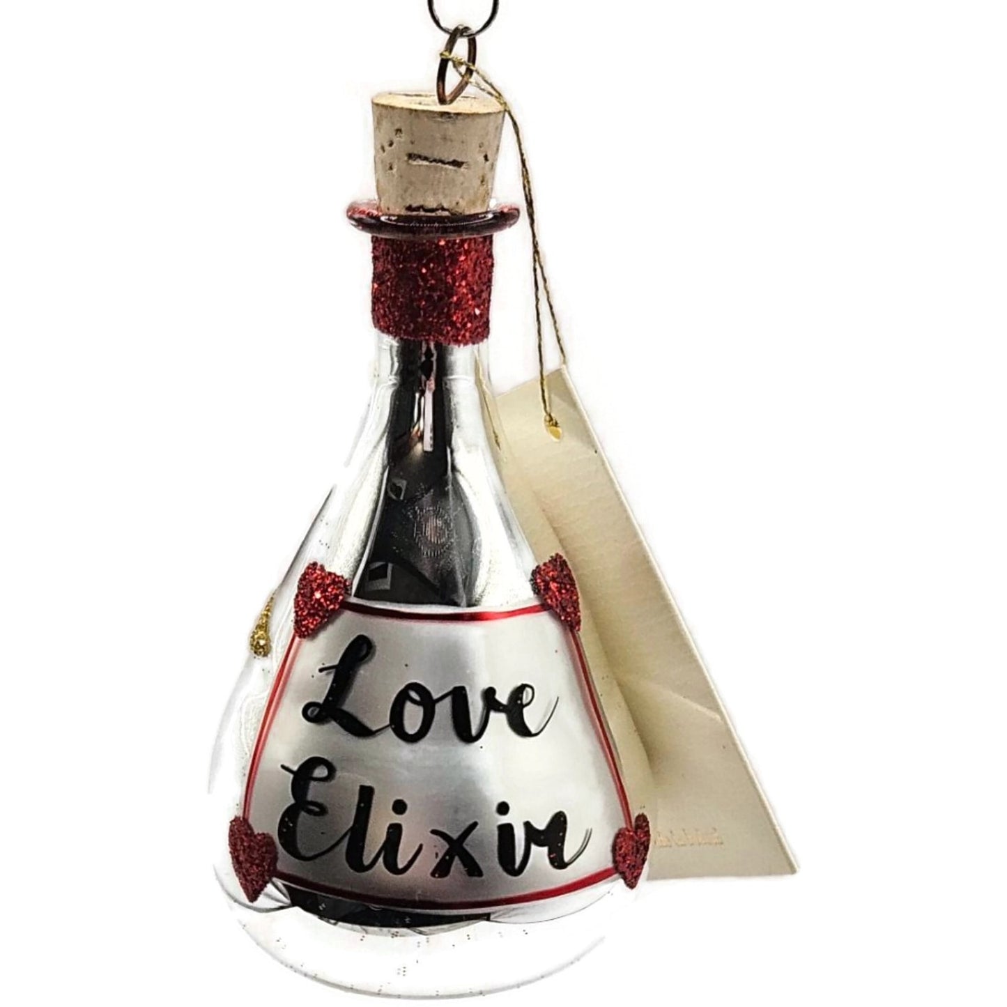 Patricia Breen Love Elixir Glittered Heart Bottle Valentines Christmas Ornament