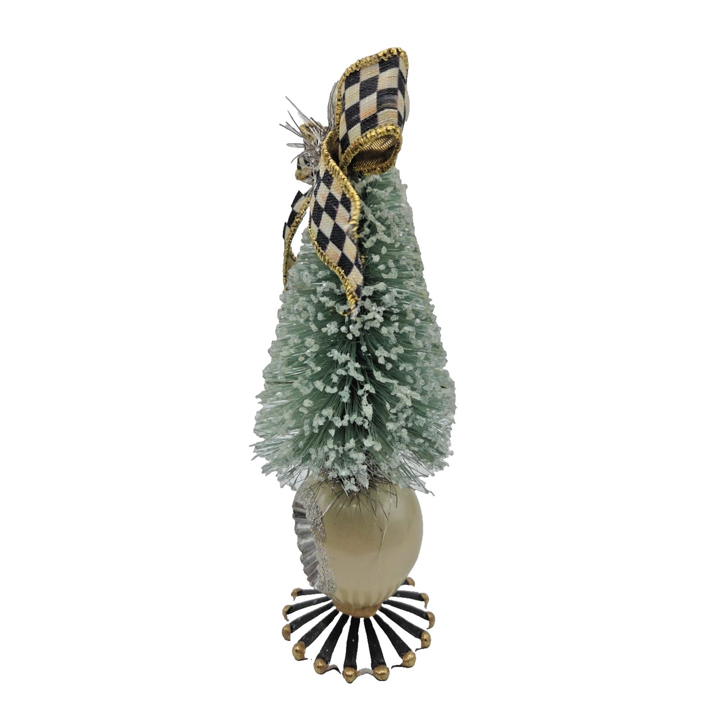 Mackenzie Childs Home Sweet Snow Bottle Brush Tree Mini Green Courtly Check Bow