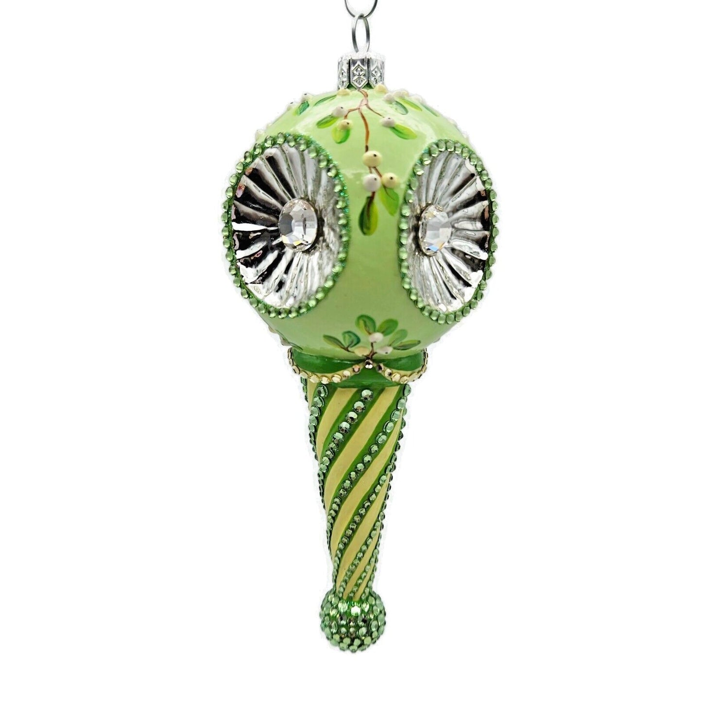 Patricia Breen Towle Reflector Mistletoe Green Striped Christmas Tree Ornament