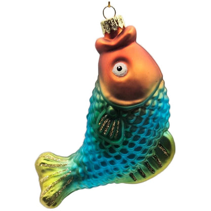Jumping Fish Blue Glittered Glass Christmas Tree Ornament Designers Studios
