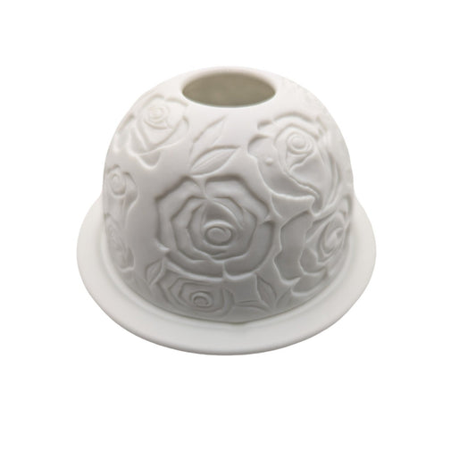 The Porcelain Sorelle White Handcrafted Rose Embossed Tealight Candle Holder